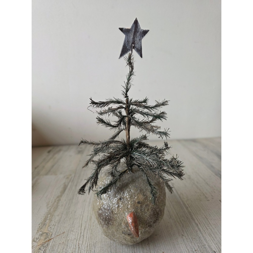 Vintage kevin smith shabby chic snowman tree feather statue figurine star